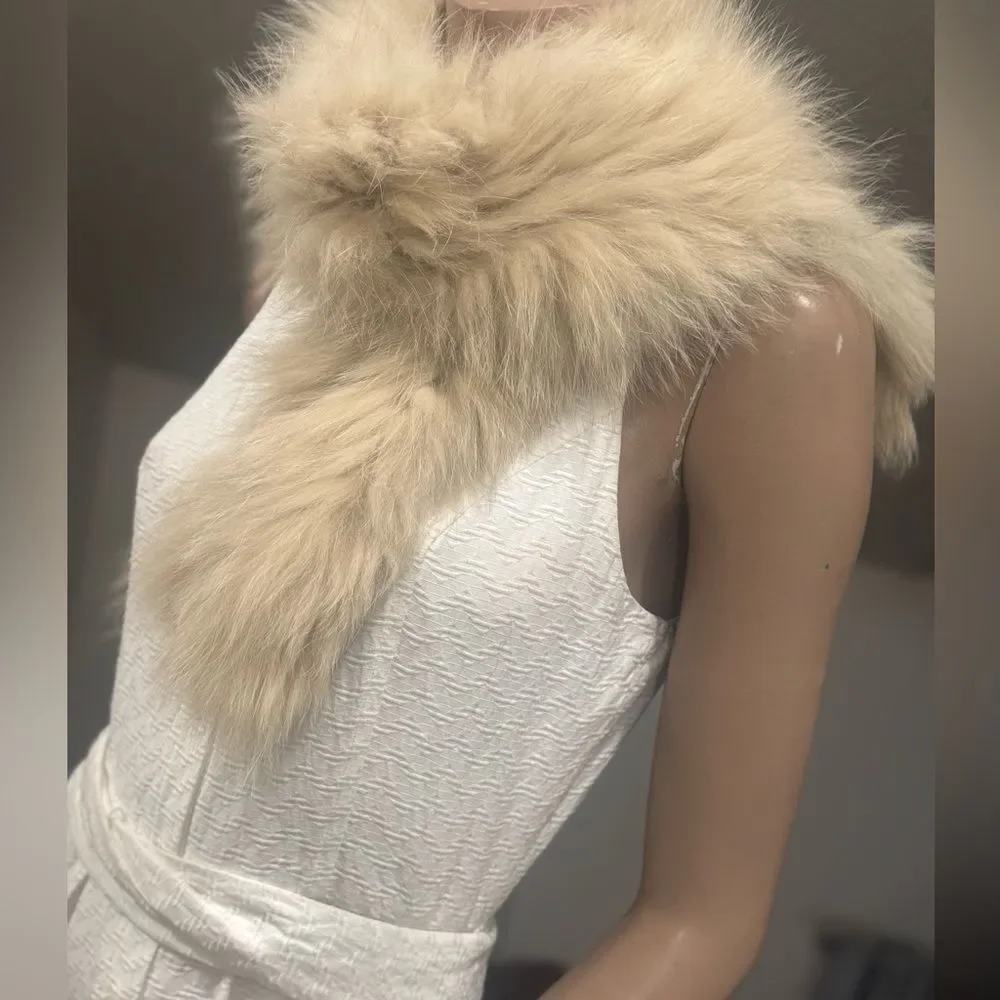 Real Fox Fur Scarf, Soft & Cozy Knitted Fox Fur Scarf, Beige Fox fur Collar